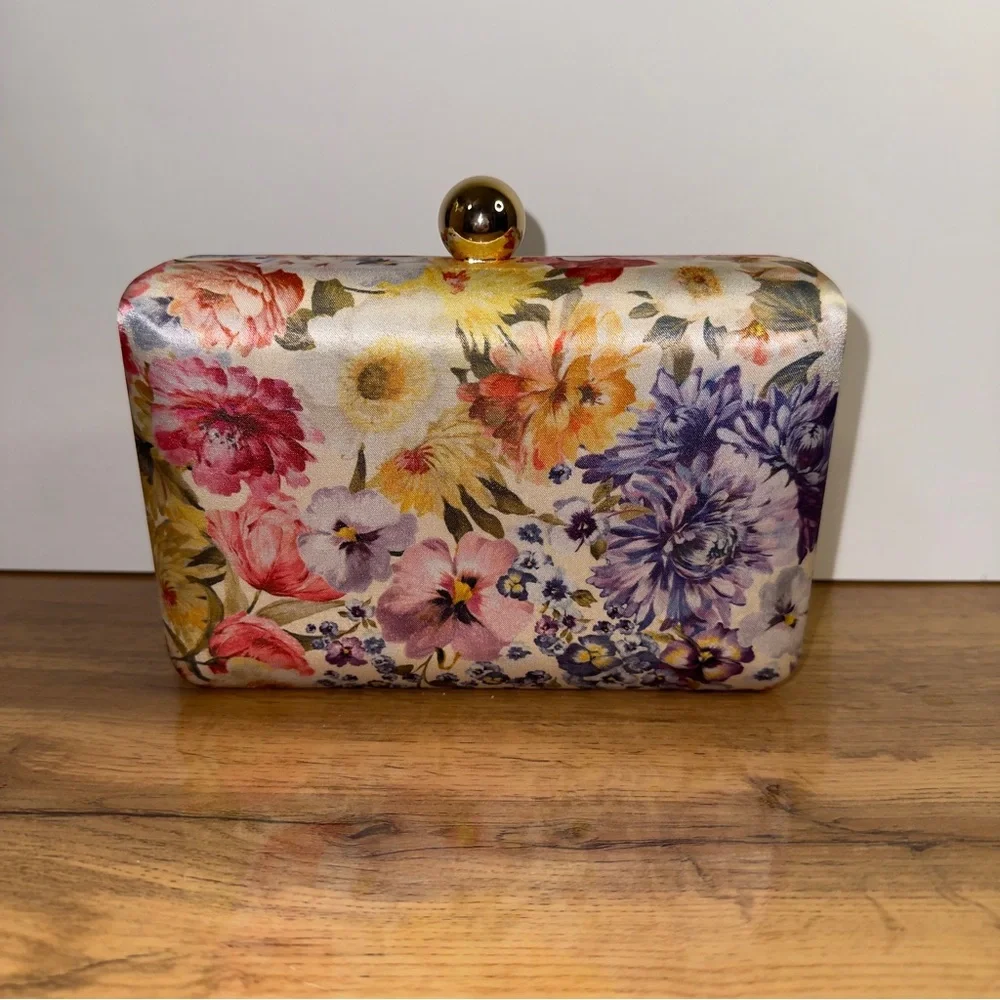 NWT Express Floral Clutch Bag with Gold Chain Evening Wedding Bag
